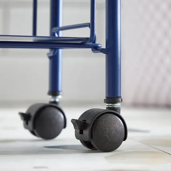 Slimline Storage Trolley with Wheels - Navy, Metal