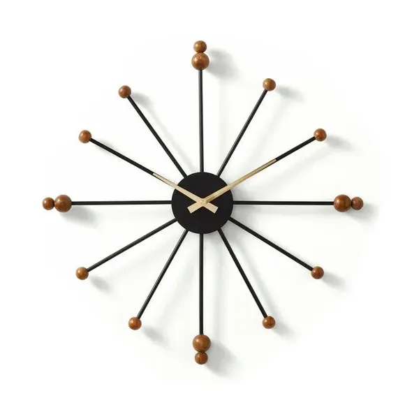 Sputnik Wall Clock Silent Movement - Black, Wood