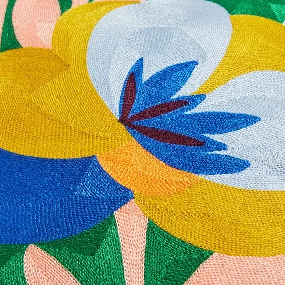 Square Cushion with Crewel Embroidery - Multicolor
