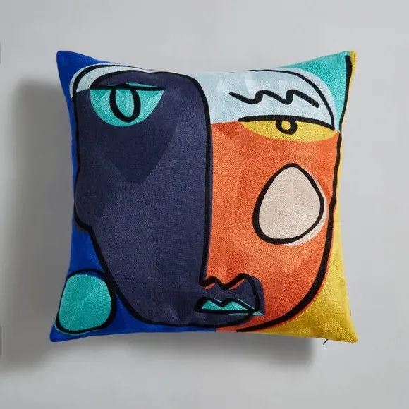 Square Cushion with Crewel Work - Navy
