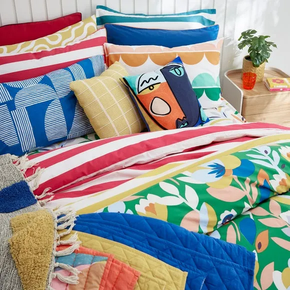 Square Cushion with Crewel Work - Navy