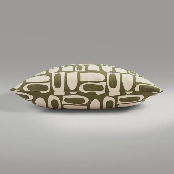 Square Cushion with Geometric Design - Olive, Cotton