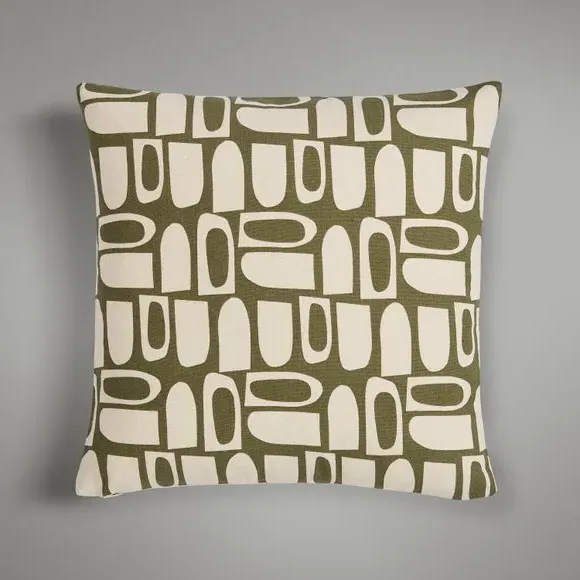 Square Cushion with Geometric Design - Olive, Cotton image