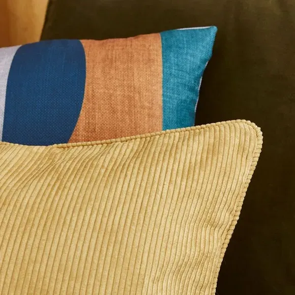 Square Cushion with Removable Cover - Ochre, Cord