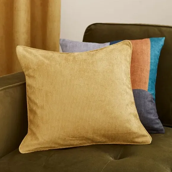 Square Cushion with Removable Cover - Ochre, Cord