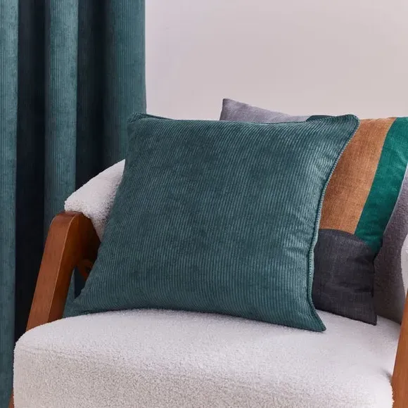 Square Cushion with Removable Cover - Peacock, Cord