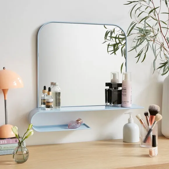 Squoval Wall Mirror with Curling Shelf - Blue image