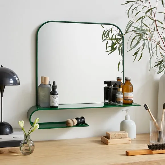 Squoval Wall Mirror with Curling Shelf - Emerald