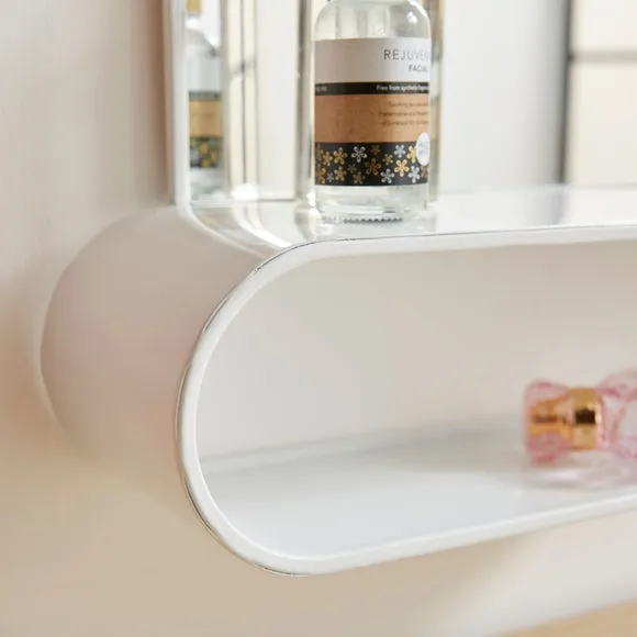 Squoval Wall Mirror with Curling Shelf - White