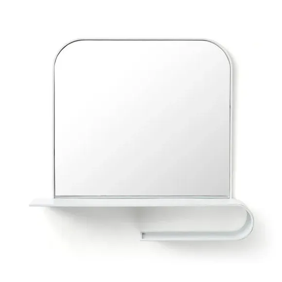 Squoval Wall Mirror with Curling Shelf - White