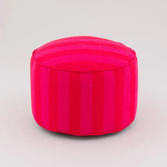 Stripe Pouffe with Piped Edges - Magenta, Linen