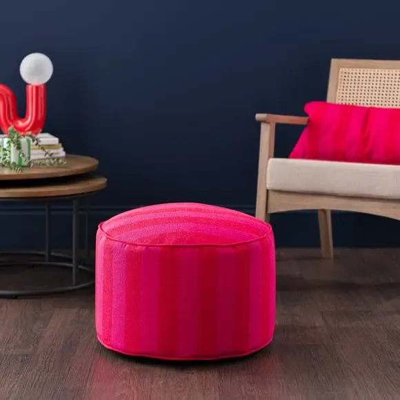 Stripe Pouffe with Piped Edges - Magenta, Linen image