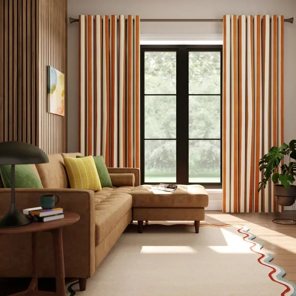 Striped Curtains Made to Measure - Butterscotch, Linen