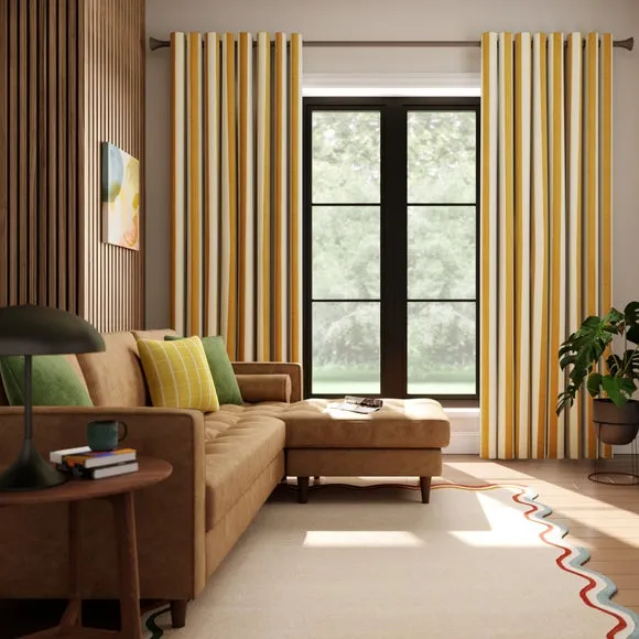 Striped Curtains Made to Measure - Ochre, Linen