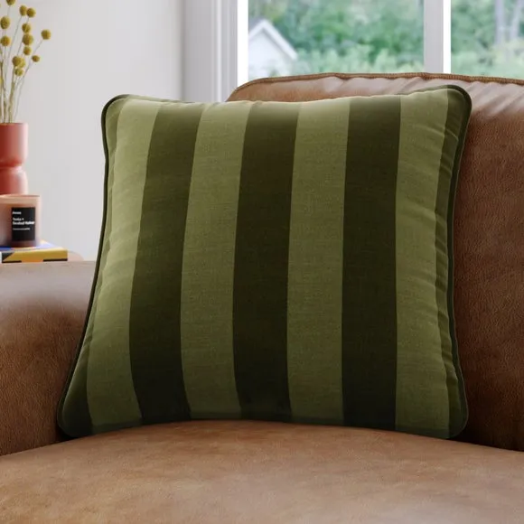 Striped Cushion Cover Made to Order - Olive, Velvet