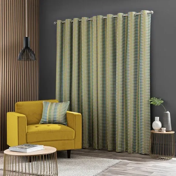 Striped Eyelet Curtains - Chartreuse, Polyester