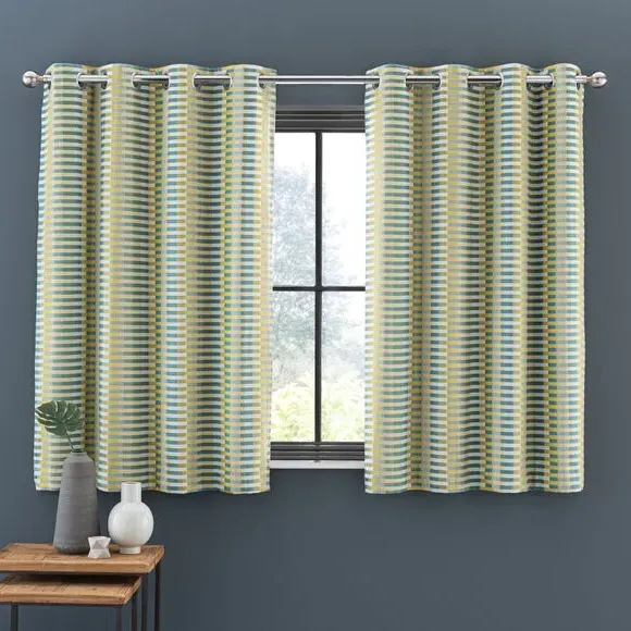 Striped Eyelet Curtains - Chartreuse, Polyester