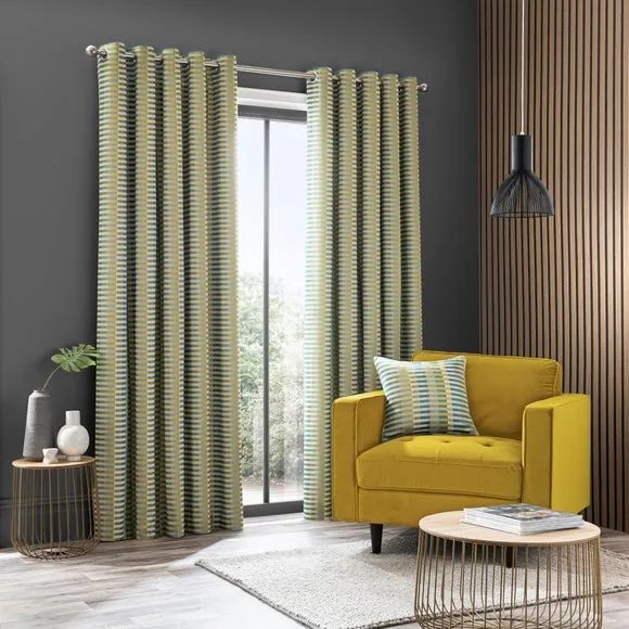 Striped Eyelet Curtains - Chartreuse, Polyester image