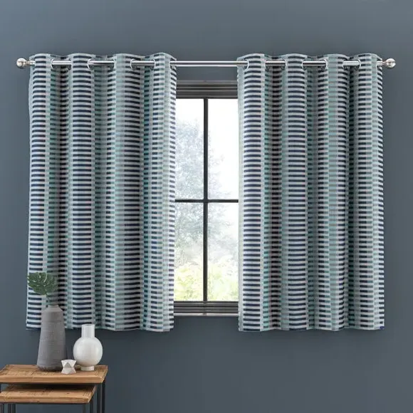 Striped Eyelet Curtains - Navy, Polyester