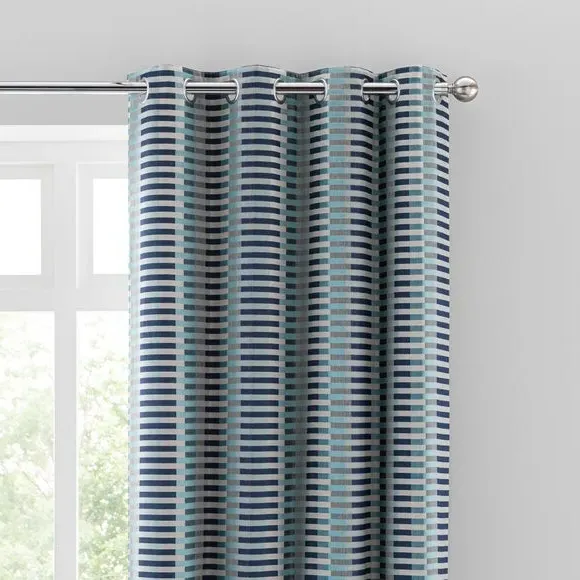 Striped Eyelet Curtains - Navy, Polyester