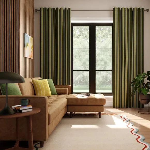 Striped Made to Measure Curtains - Olive, Cotton