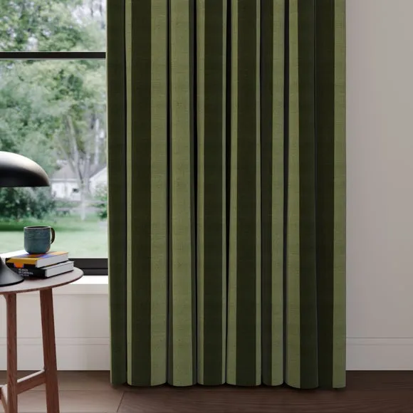 Striped Made to Measure Curtains - Olive, Cotton