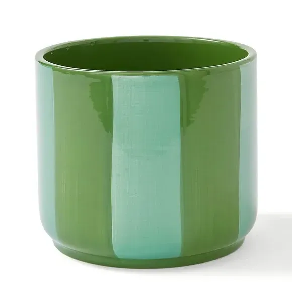 Striped Plant Pot - Green, Ceramic
