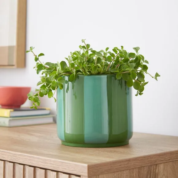 Striped Plant Pot - Green, Ceramic image