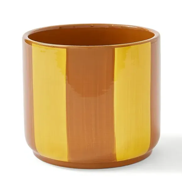 Striped Plant Pot - Ochre, Ceramic