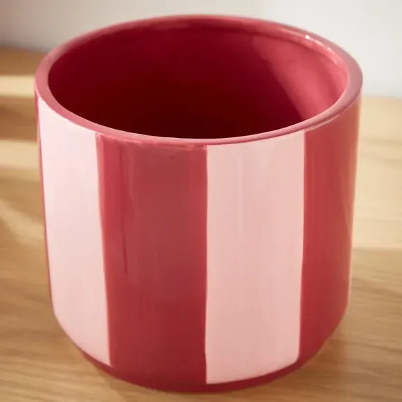 Striped Plant Pot - Pink, Ceramic