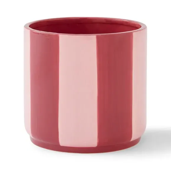 Striped Plant Pot - Pink, Ceramic