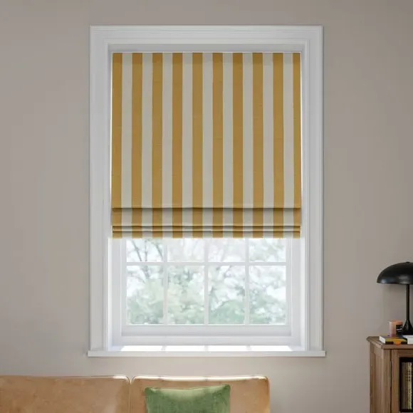 Striped Roman Blind - Ochre, Cotton Linen