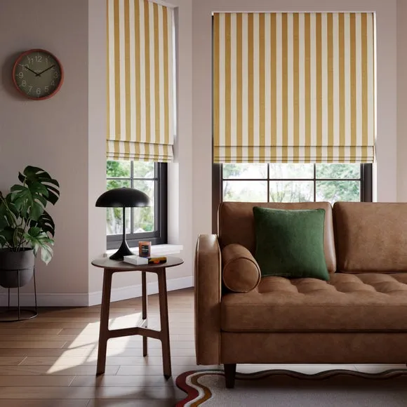 Striped Roman Blind - Ochre, Cotton Linen