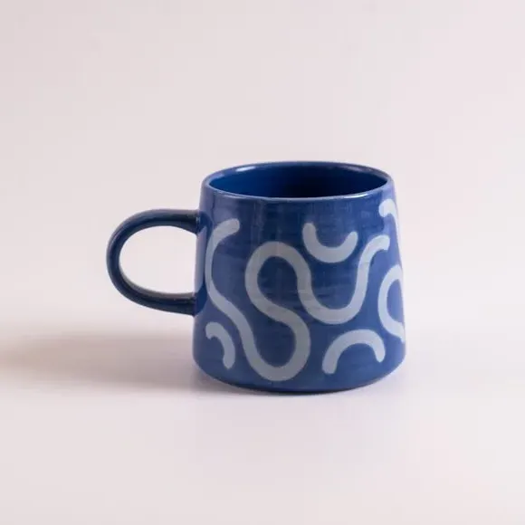 Tapered Mug with Silk Print - Blue, Stoneware