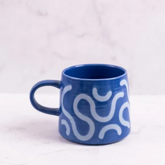 Tapered Mug with Silk Print - Blue, Stoneware image
