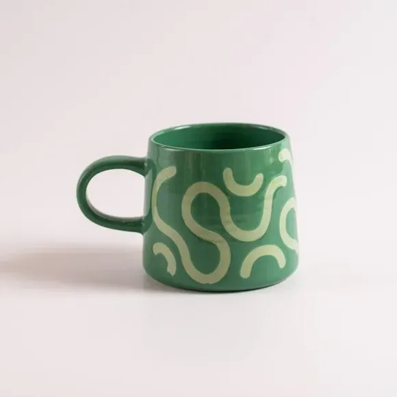 Tapered Mug with Silk Print - Green, Stoneware
