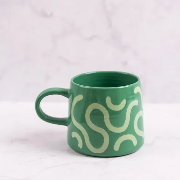 Tapered Mug with Silk Print - Green, Stoneware