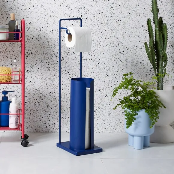 Toilet Roll Butler with Storage - Navy, Metal