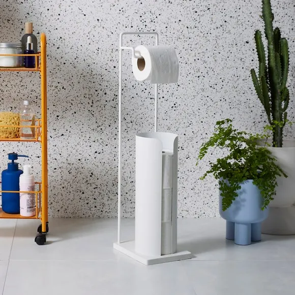 Toilet Roll Butler with Storage - White, Metal