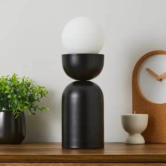 Touch Table Lamp with Glass Shade - Black