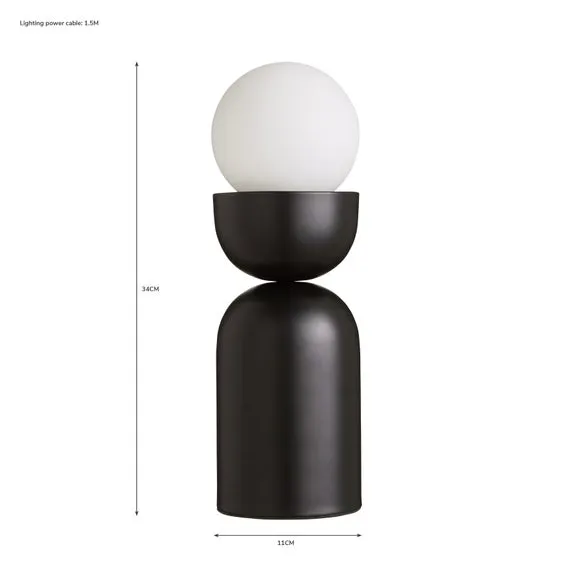 Touch Table Lamp with Glass Shade - Black