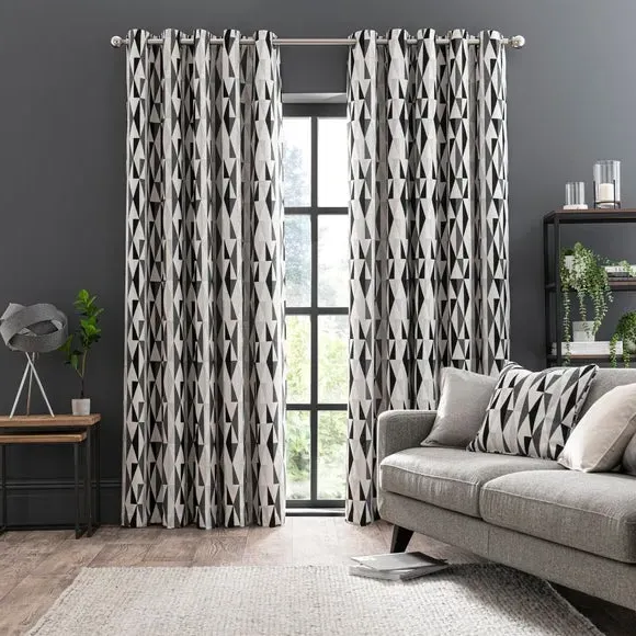 Triangle Eyelet Curtains - Black/White, Chenille