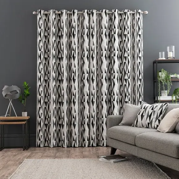Triangle Eyelet Curtains - Black/White, Chenille
