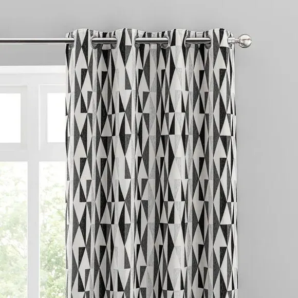 Triangle Eyelet Curtains - Black/White, Chenille image