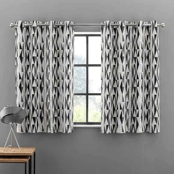 Triangle Eyelet Curtains - Black/White, Chenille