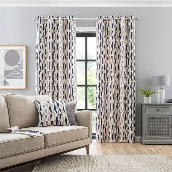 Triangle Eyelet Curtains - Navy, Chenille