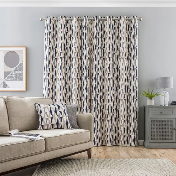 Triangle Eyelet Curtains - Navy, Chenille