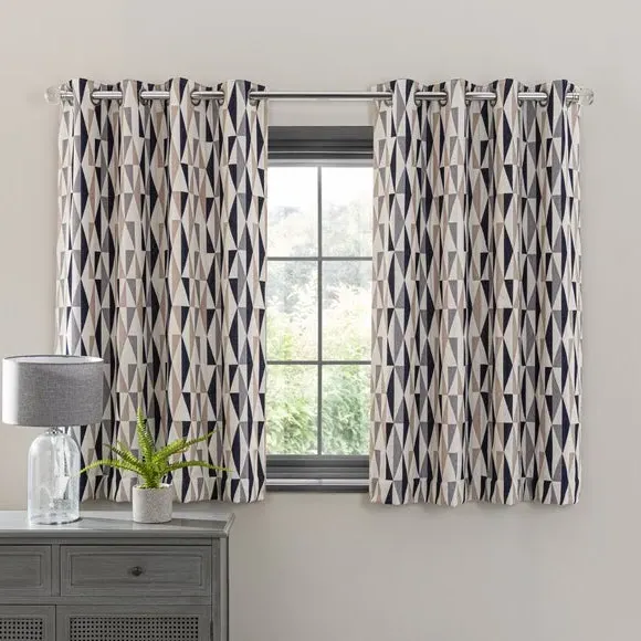 Triangle Eyelet Curtains - Navy, Chenille