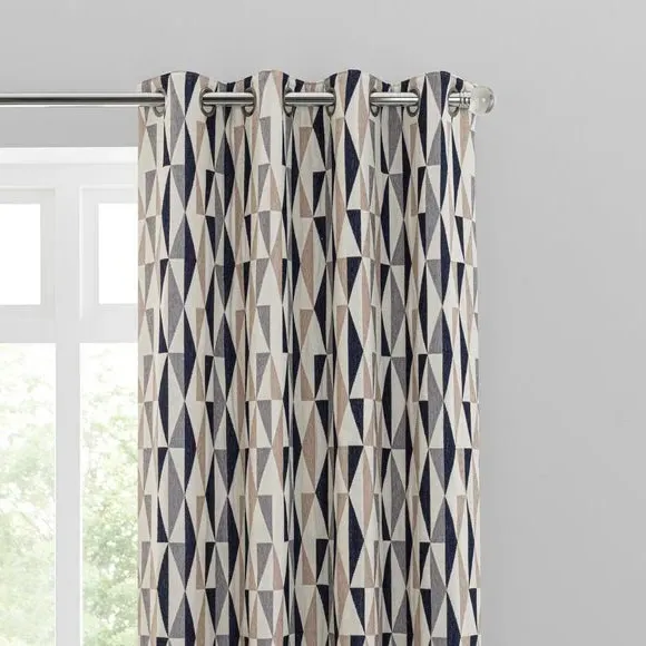 Triangle Eyelet Curtains - Navy, Chenille