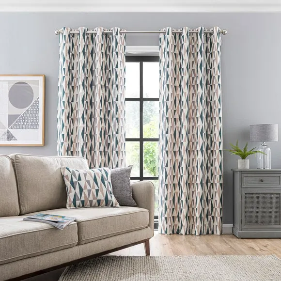Triangle Eyelet Curtains - Peacock, Chenille